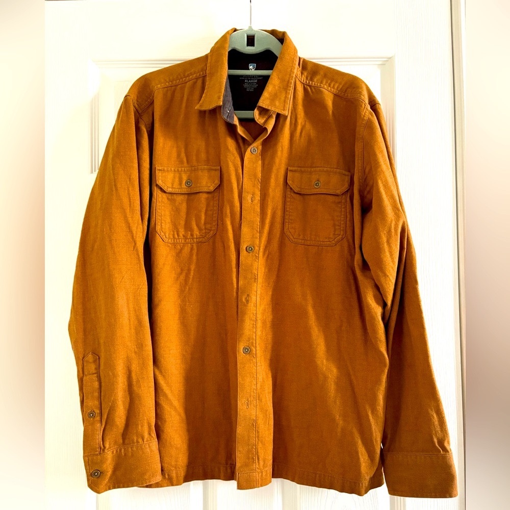 Kuhl Men’s Brown Double Front Pocket Button Down Shirt, XL, EUC